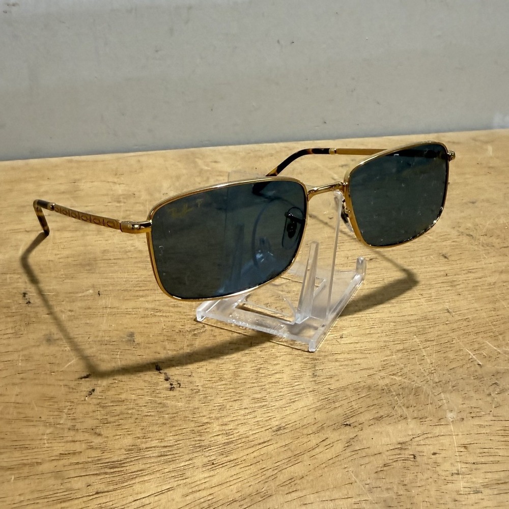 Ray-Ban Chromance RB3717 Gold Metal Square Polarized Sunglasses Black Lens